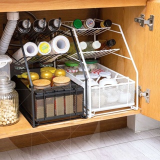 廚房下水槽置物架 推拉抽屜式調料架子 伸縮分層衛生間用品收納神器 廚房收納架 廚房置物架