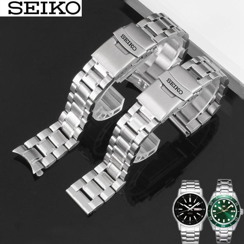 【配工具】精工5號錶帶鋼帶 SEIKO實心不鏽鋼男女錶鏈 雙按蝴蝶扣手錶配件 高品質