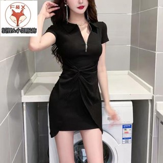 🦊正韓洋裝 a字洋裝 性感洋裝 夏裝氣質收腰設計感遮肚子顯瘦洋裝緊身遮肉別緻性感POLO包臀裙