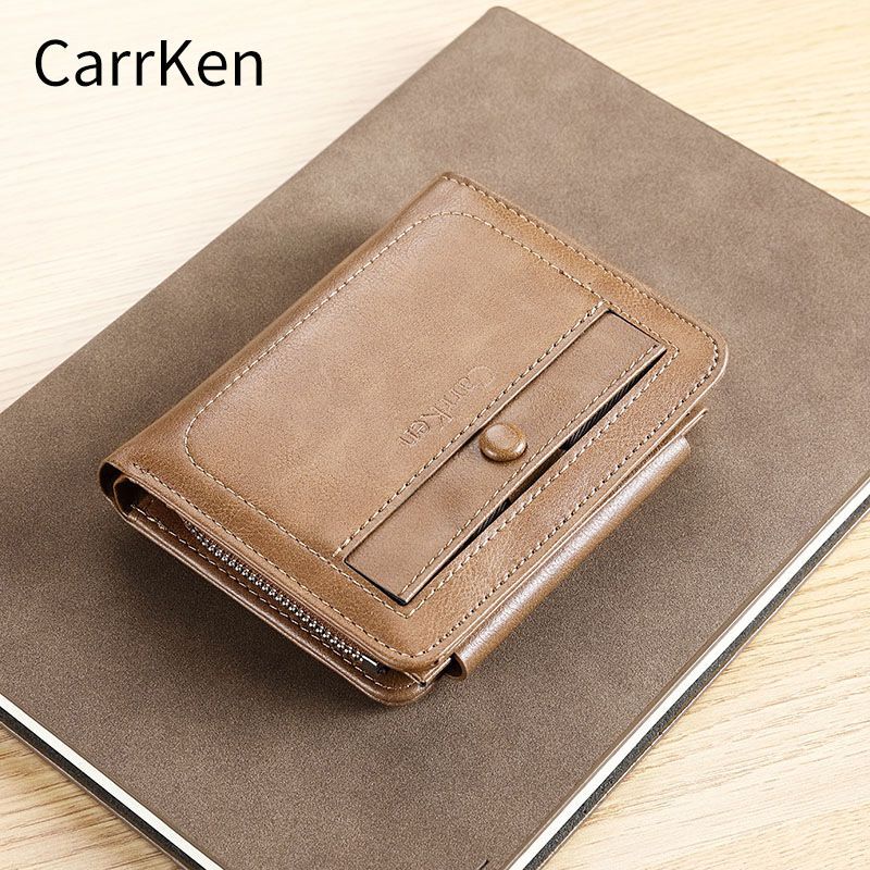 精選男包 CarrKen2023新款男士錢包皮夾復古四方包拉鏈零錢包皮夾插卡證件包包