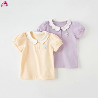 女童短袖 女童上衣 兒童t恤 兒童T恤2023夏裝新款女童POLO衫中小童嬰兒娃娃領洋氣薄上衣1-3歲