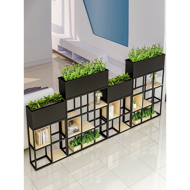 【優質特惠】鐵藝辦公室隔斷置物架工業風餐廳圍欄矮屏風書架裝飾綠植花槽花架