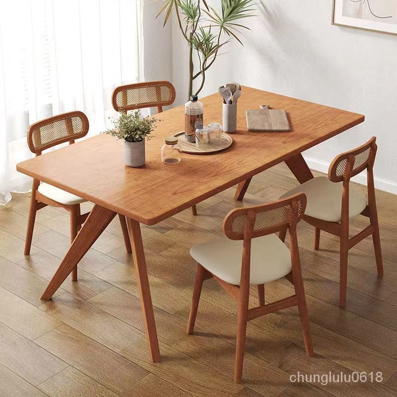 【低價】北歐全實木餐桌長方形輕奢設計長桌小戶型傢用飯桌日式原木工作台
