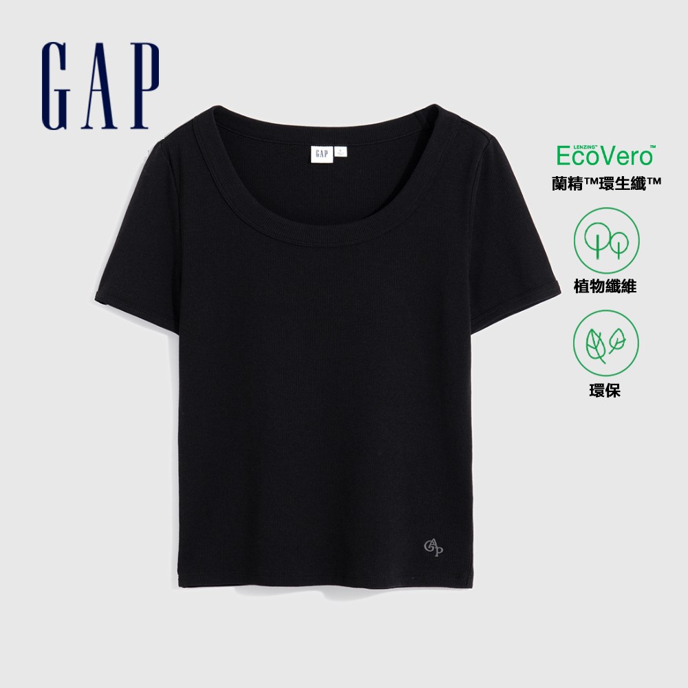 Gap 女裝 Logo刺繡輕薄短袖T恤 女友T系列-黑色(817342)