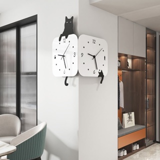 時尚創意客廳拐角雙麵掛鐘2023新款現代簡約轉角兩麵鐘錶掛牆時鐘