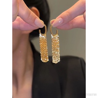 耳環 耳扣 耳墜 925銀針防過敏 純銀耳環 金色長款流蘇拾歡氣質大臉適閤的耳環小眾設計高階感百搭耳飾女潮 LKNS