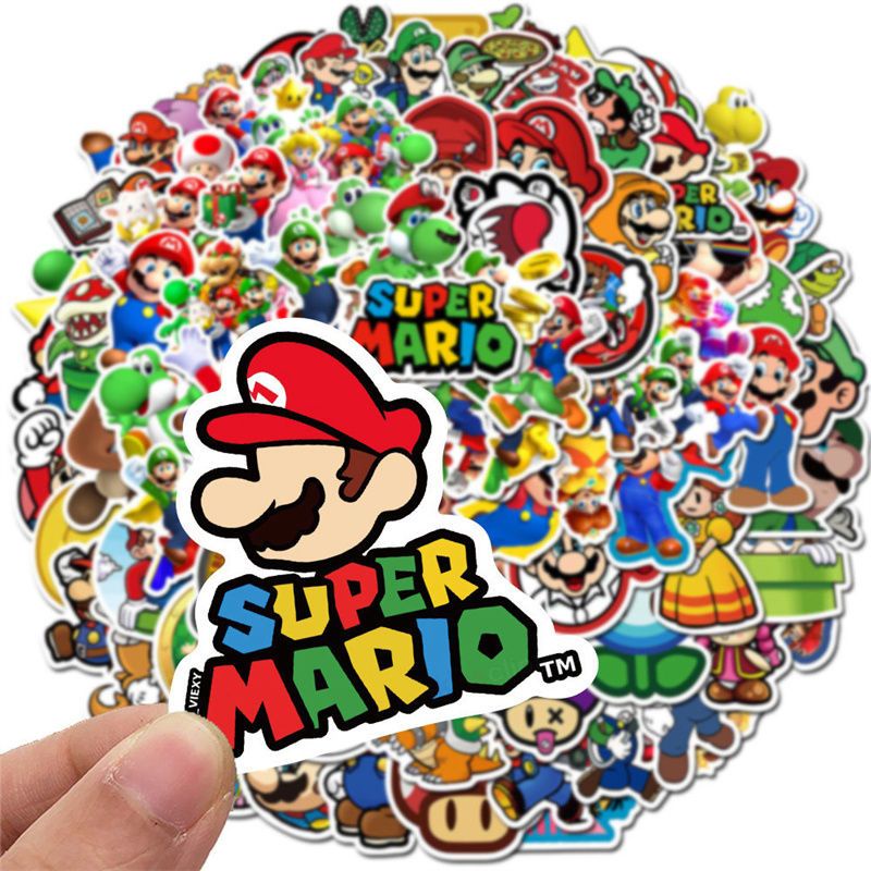 【新款 優質】100張超級馬里奧Mario涂鴉貼紙超級瑪麗 行李箱滑板車裝飾貼畫防水 棉花屋