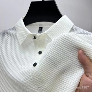 【精品男裝】夏季高階網眼冰絲短袖T恤男襯衫領純色保羅滑料polo衫半袖男衣服 XTSI