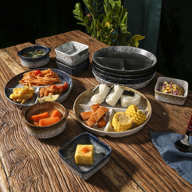 日式 餐具 一人食 分格 餐盤 家用 套裝 減脂 大人 分餐 制 早餐 定食 分隔 盤子 日式餐具 減脂分餐盤