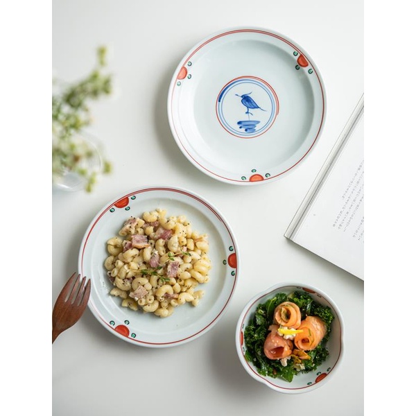 日本進口有田波佐見燒天啟蒼鷺手繪陶瓷餐盤圓形平盤日式菜盤小碗