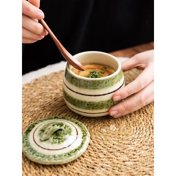 日本進口波佐見燒日式蒸蛋碗帶蓋燉盅甜品湯羹燉罐蓋碗茶碗蒸蛋盅