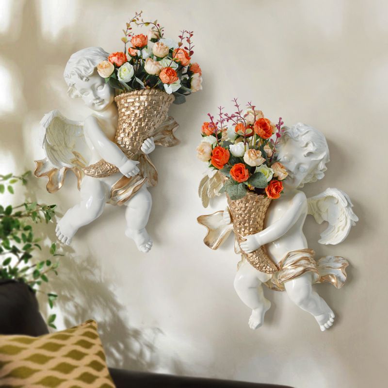 創意天使墻上花盆花器歐式立體壁飾背景墻裝飾 NX0021