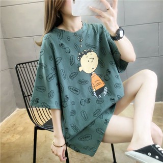 大尺碼洋裝 短袖長洋裝 連衣裙 長裙 短袖洋裝 胖妹妹大碼女裝夏季新款韓版寬松遮肚半袖上衣洋氣t恤150公斤