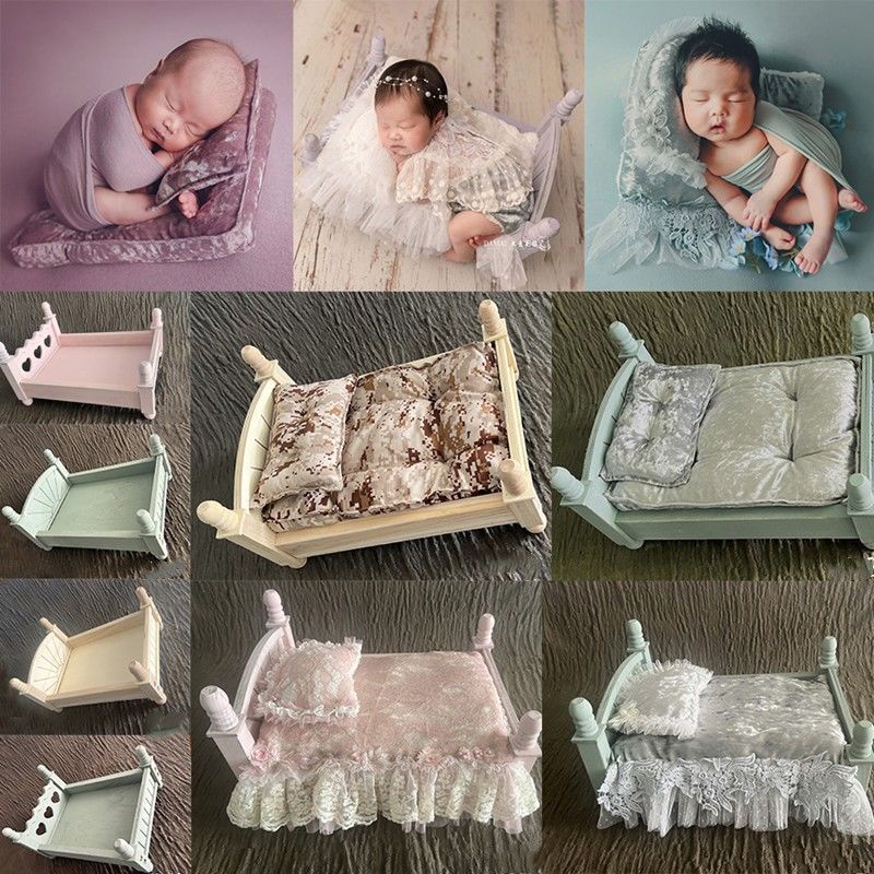 台灣熱銷🔥新款兒童攝影拍照道具墊子枕頭影樓小床新生兒滿月造型拍攝嬰兒床