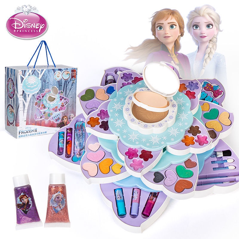 迪士尼冰雪奇緣兒童化妝品套裝公主彩妝盒無毒女孩艾莎寶寶玩具