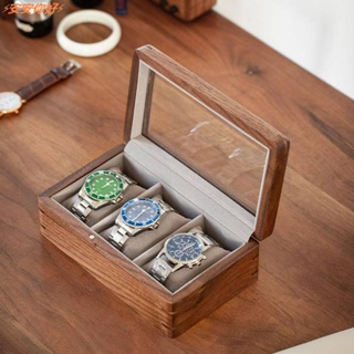 ⚡安安你好⚡木質手錶收納盒 木質手錶盒 3格 玻璃天窗黑胡桃木手錶盒 手錶收藏盒 木頭表盒 手錶收納 表盒