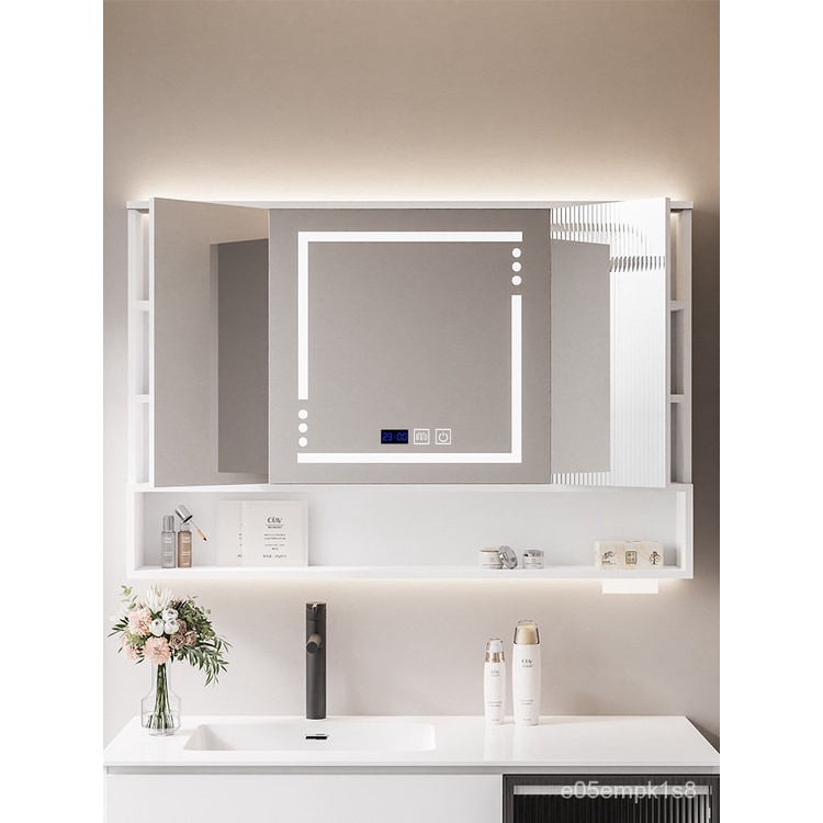 【工廠直銷】隱藏式鏡櫃折疊風水鏡智能浴室鏡麵櫃掛墻式衛生間鏡櫃帶燈