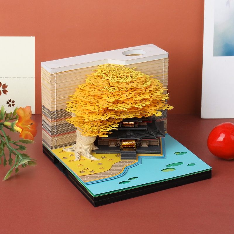 3D立體童話城堡便簽紙便利貼燈樹屋模型日歷創意生日禮物紙雕藝術