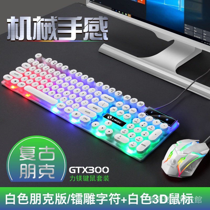 ☁請宅配下單 力鎂GTX300發光鍵鼠套裝USB鍵盤USB滑鼠網咖發