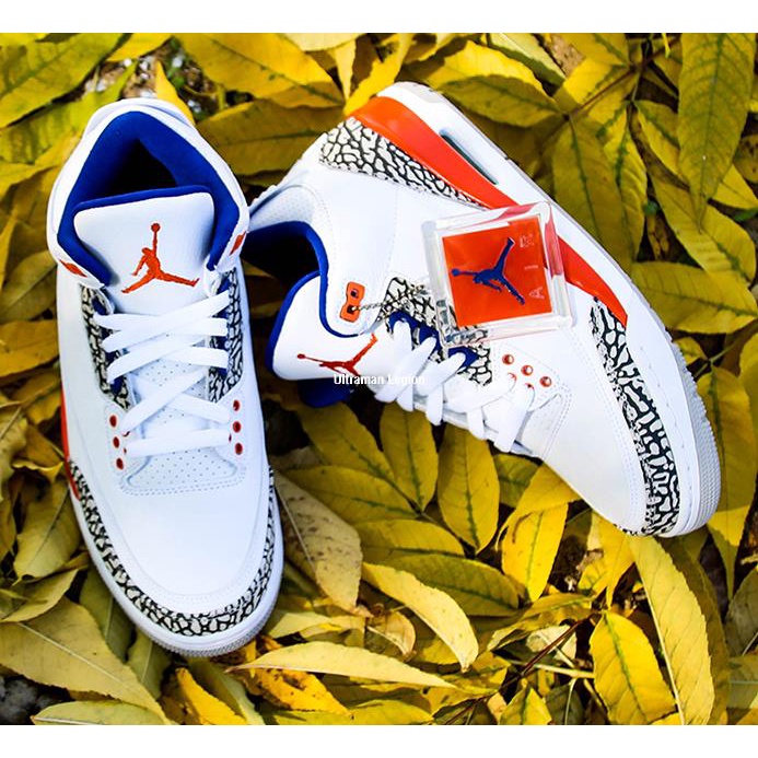 Air Jordan 3 Retro AJ3 尼克斯白橙藍 爆裂紋 男女鞋 136064-148