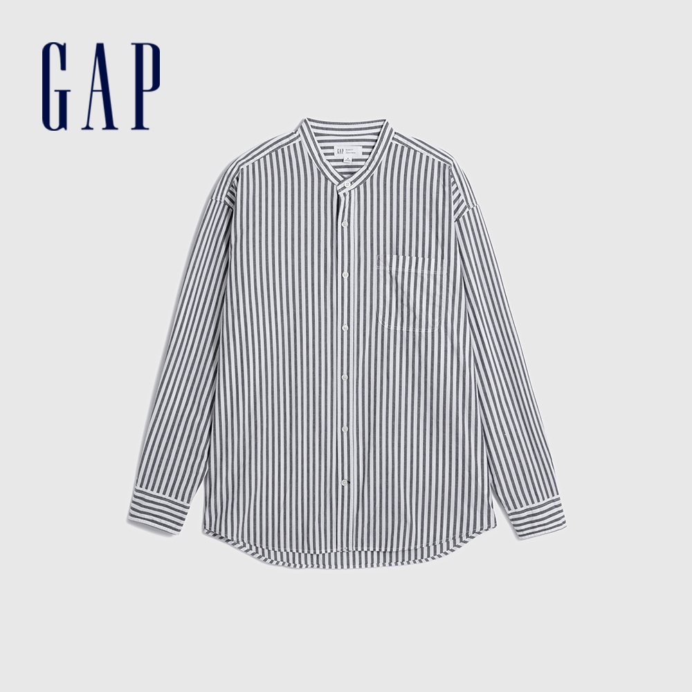 Gap 男裝 寬鬆長袖襯衫-黑白條紋(789388)