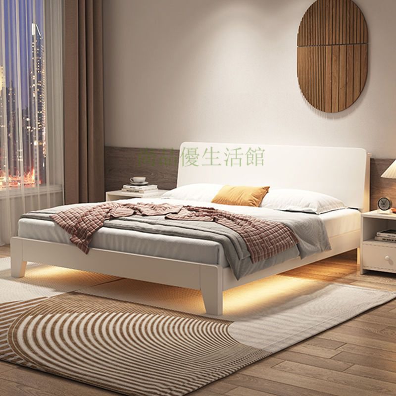 熱賣🔥實木床1.5米現代簡約歐式雙人床主臥大床1.8m經濟型傢用1米單人床 雙人床 床架 實木床 藤編床