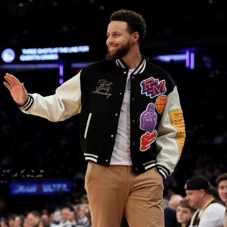 庫里同款棒球服外套勇士球場新款NBA美式夾克復古明星春秋刺繡