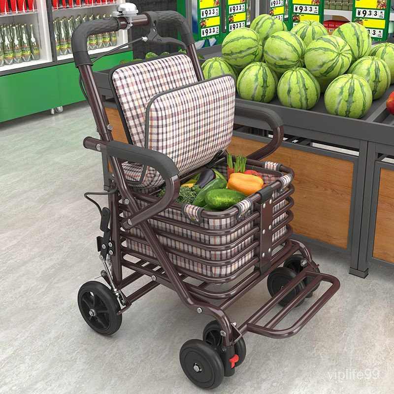 【免運】老人手推車助力車傢用便攜超市購物小拉車座椅可坐老人休閒車
