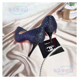 【臺中出貨】情趣💕性感 偽娘 大尺碼高跟鞋 2024新款閃耀感亮片高跟鞋 女歐美風淺口尖頭黑色顯瘦夜店單鞋大碼 情趣內衣