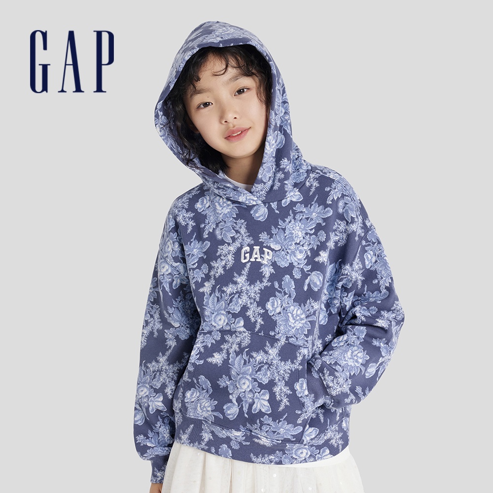 Gap 女童裝 Gap x LOVE SHACK FANCY聯名 Logo印花帽T-藍色印花(799823)