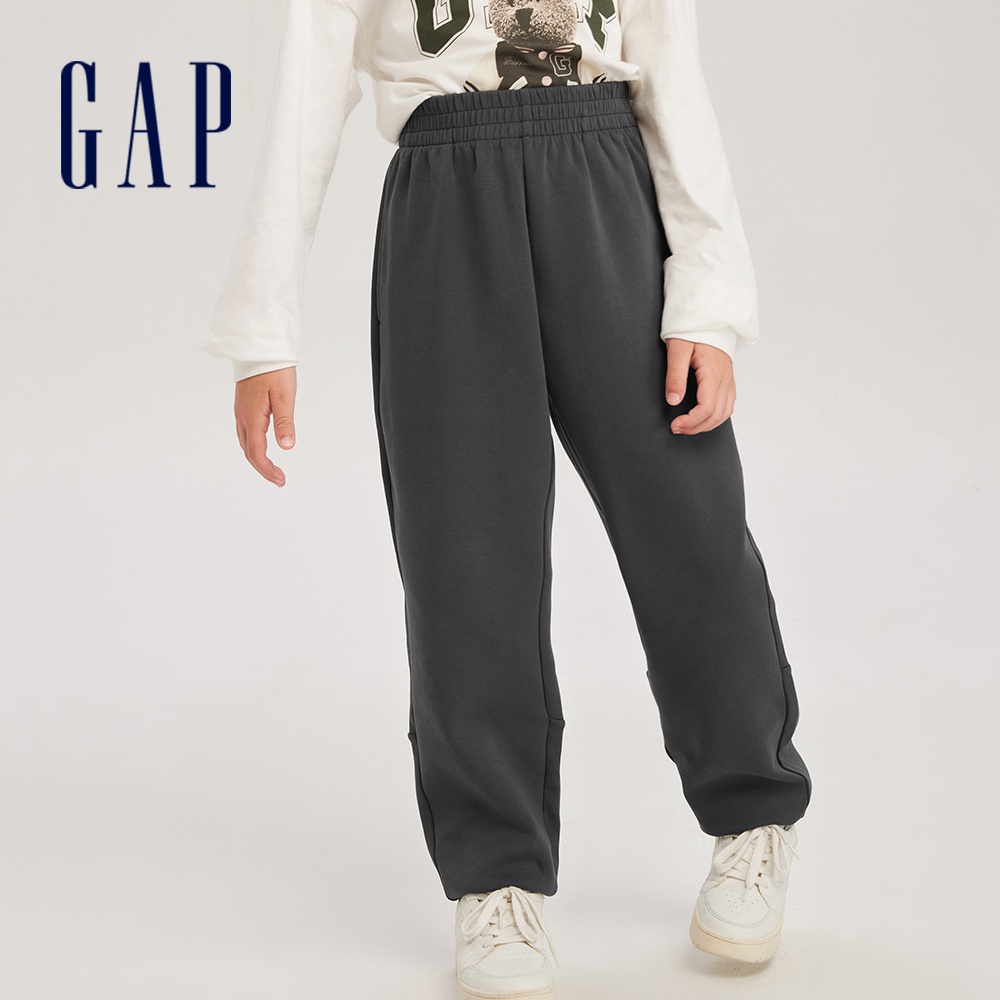 Gap 男童裝 Logo鬆緊棉褲 空氣三明治系列-黑灰色(797354)