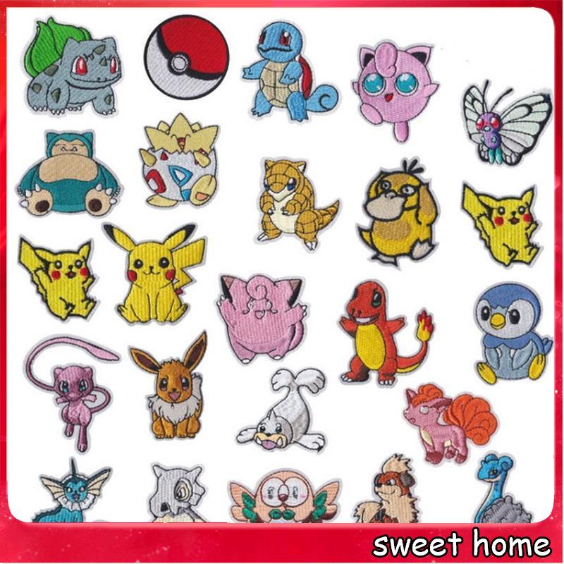 【蝦皮最低價】補丁貼 寶可夢皮卡丘傑尼龜卡比獸皮可西超夢波克比胖丁火龍款式齊刺繡布貼衣服徽章臂章褲子補丁貼花 有背膠可2