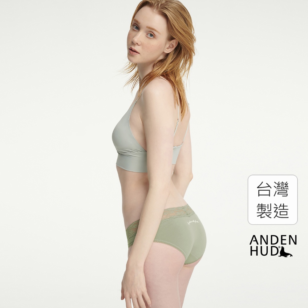 【Anden Hud】寧靜植物園．V蕾絲低腰三角內褲(忘憂綠-花草時光) 純棉台灣製