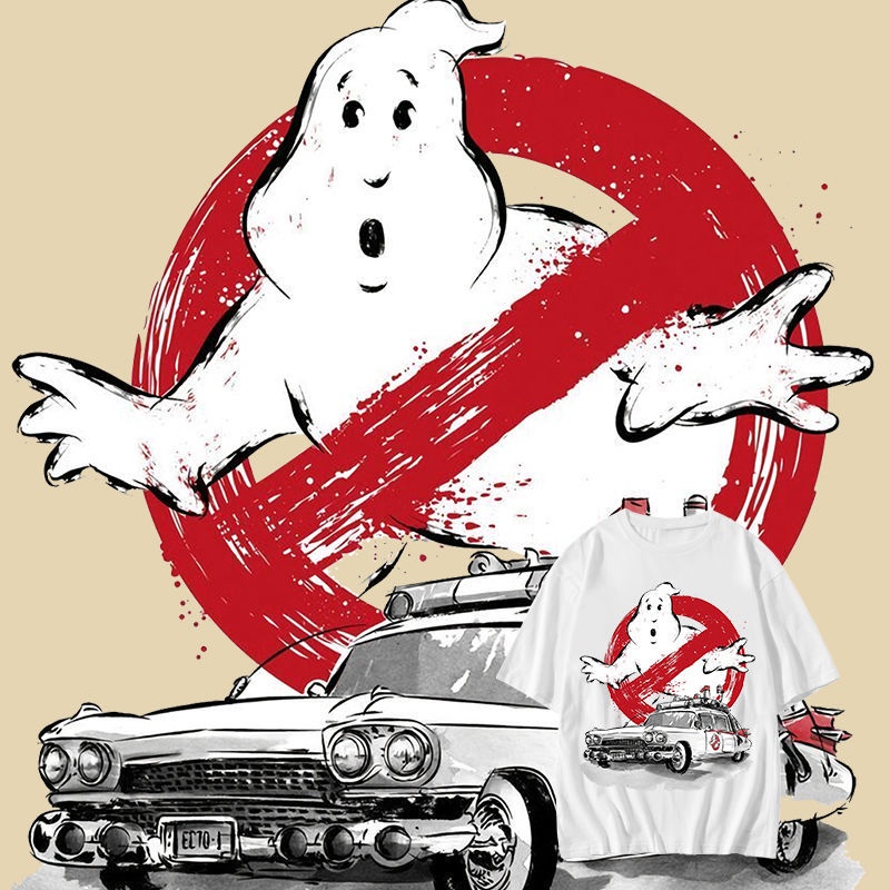Ghostbusters超能敢死隊聯名印花T恤男復古風水墨短袖夏季純棉短t