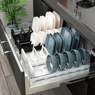 【卡諾】碗盤收納架 白色黑色碗碟架 廚房抽屜碗盤收納架 碗架 碟架 碗碟瀝水架 盤子分隔置物架 放碗架