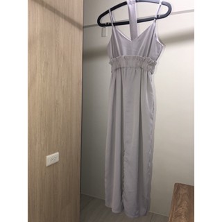 二手 淡藍紫 綁帶 氣質 無袖 肩帶 V領 露肩 長洋裝禮服 後擺 開岔開叉婚禮伴娘正式謝師宴春酒尾牙婚宴約會上班族OL