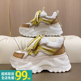絕絕子！！休閒百搭鞋 歐洲站2023年夏季新款內增高網麵透氣老爹鞋女鬆糕厚底休閒運動鞋