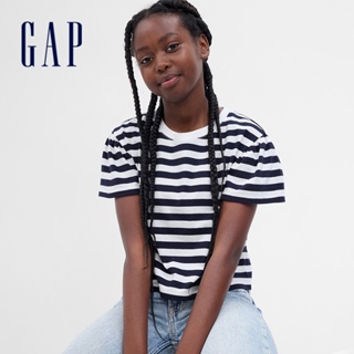 Gap 女童裝 純棉條紋小飛袖短袖T恤-海軍藍條紋(665829)