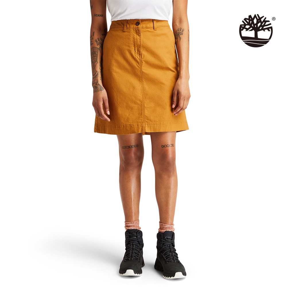 Timberland 女款小麥黃工裝風有機棉短裙|A23GJP47