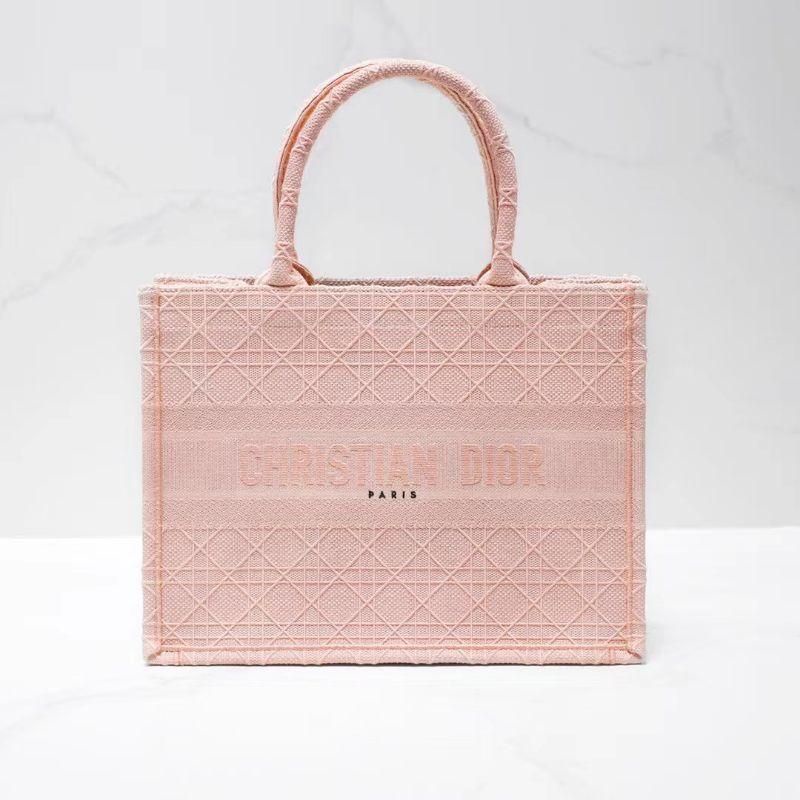 二手Dior 小號BooK Tote 手袋 經典藤格紋刺繡櫻花粉手提包