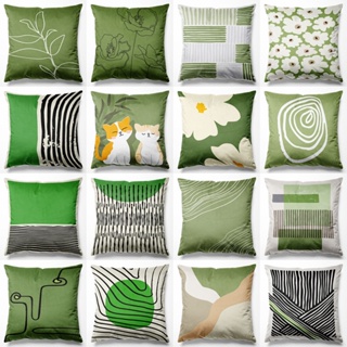 北歐幾何綠色抱枕套清新沙發靠枕現代椅子靠背線条抱枕套客廳靠垫套40X40 45X45 50X50 55X55 60X60