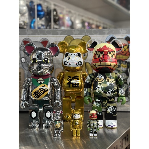 BE@RBRICK 庫柏力克熊 bearbrick  BAPE(R) 招財貓+達摩+獅子舞 400%+100%