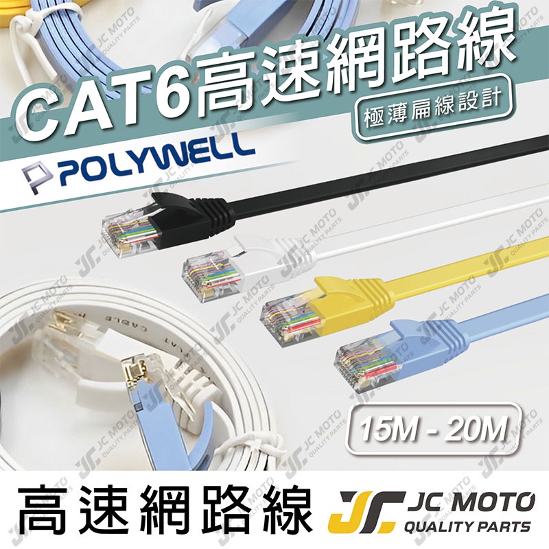 【JC-MOTO】 POLYWELL 高速網路線 CAT6 扁線 網路線 15米 20米 RJ45