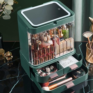 ✨優選品質✨高檔化妝品收納盒帶LED鏡子防塵防水抽屜式收納箱化妝口紅首飾飾品盒