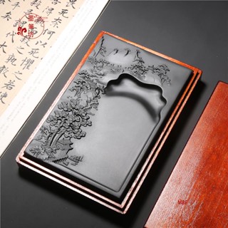 【可開發票 免運】硯臺 精品歙硯 名師設計 山水硯臺 老坑原石書法繪畫 文房禮品 配木盒 端硯