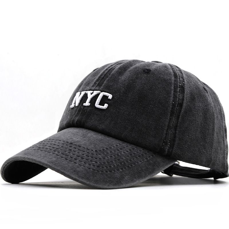棒球帽 鴨舌帽夏季新款刺繡NYC個性棒球帽男女潮搭水洗牛仔復古時尚鴨舌帽批發