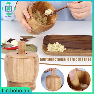 Bamboo Wood Mortar and Pestle Set with Lid Spoon Grinder Pre