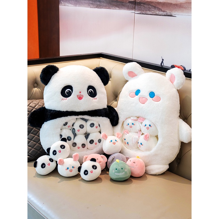 23 臺灣熱賣 網紅可愛小熊貓兔子零食抱枕一大袋公仔玩偶毛絨玩具生日禮物女孩