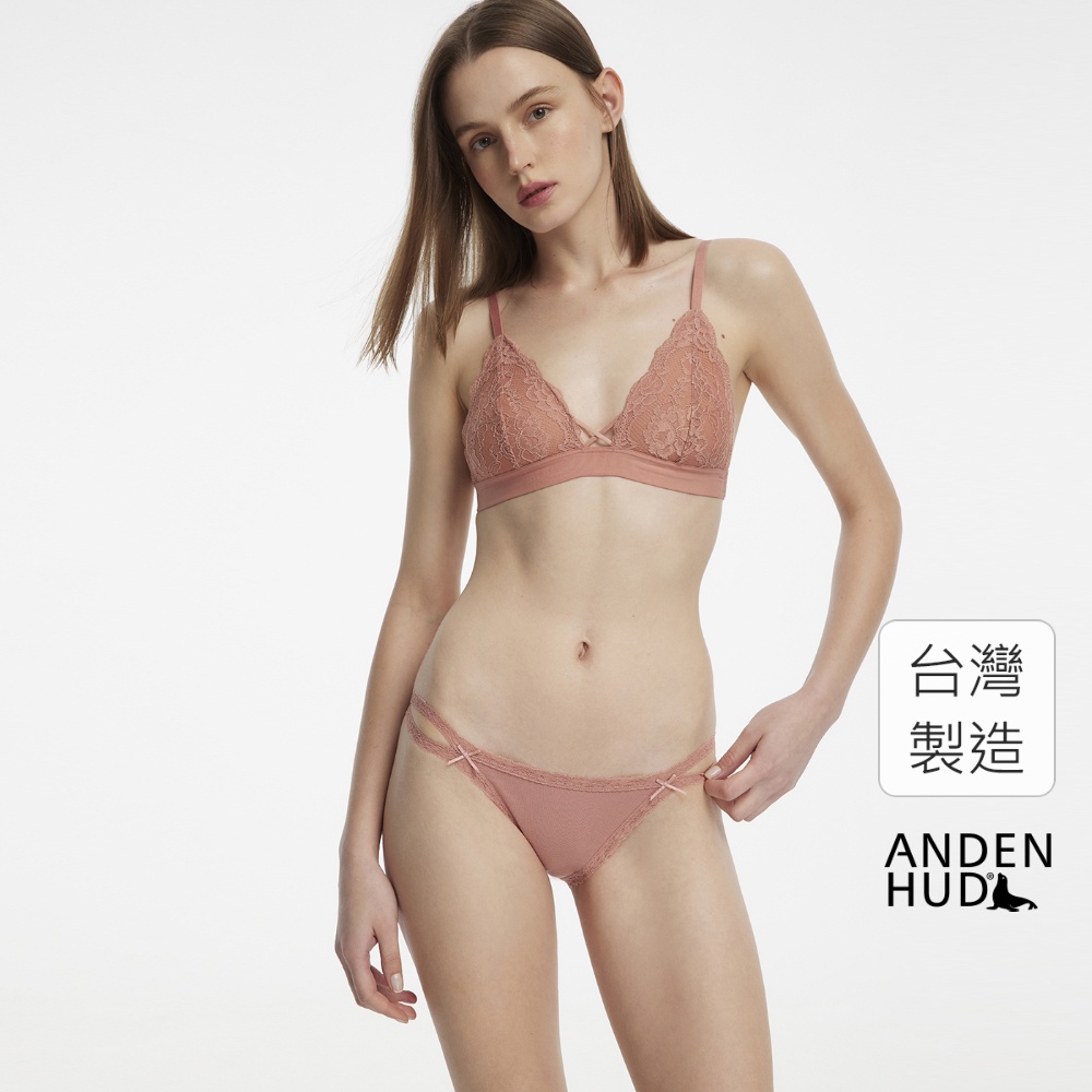 【Anden Hud】愛的語言．雙蕾絲邊高衩低腰三角內褲(豆紅) 純棉台灣製