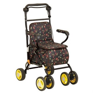 《好康醫療網》日本幸和TacaoF標準型步行車R193(花漾黑)帶輪型助步車/步行輔助車/散步車/助行椅